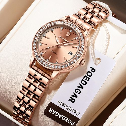 Montre Poedagar Élégance Femme Rose Gold, Cadran circulaire Soleil, Diamants Strass & Dateur