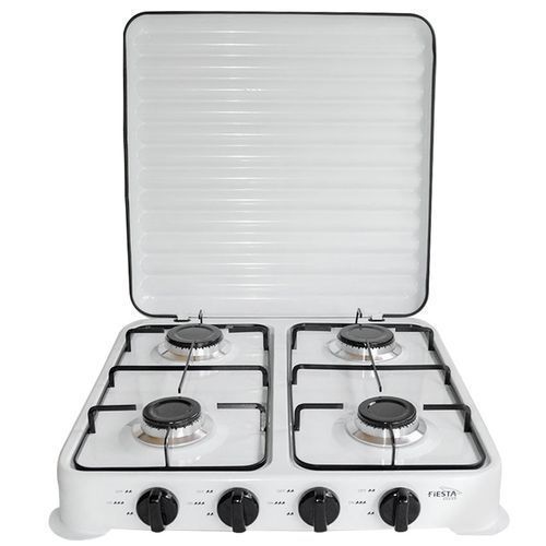 Cuisinière De Table 4 Feux Avec Couvercle Strié En Inox - Blanc