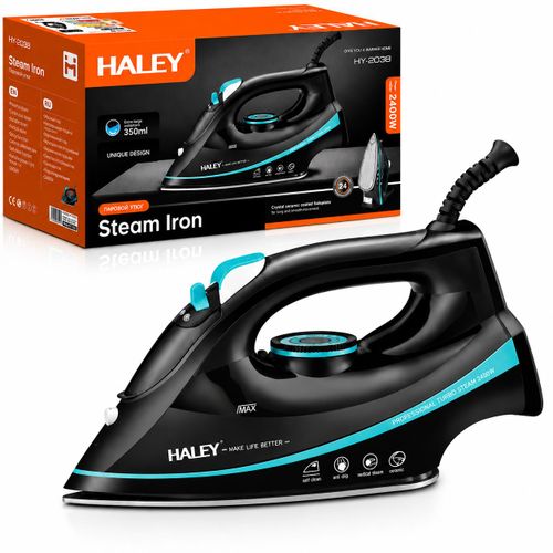 Fer à Repasser Vapeur Professionnel 2400W, Semelle Céramique, Réservoir 350 ml, Turbo Steam, Vapeur Verticale, Anti-Goutte & Auto-Nettoyage, Design Moderne Noir et Turquoise