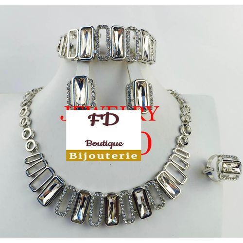 Ensemble Parure Bijoux Or Plaqué Blanc