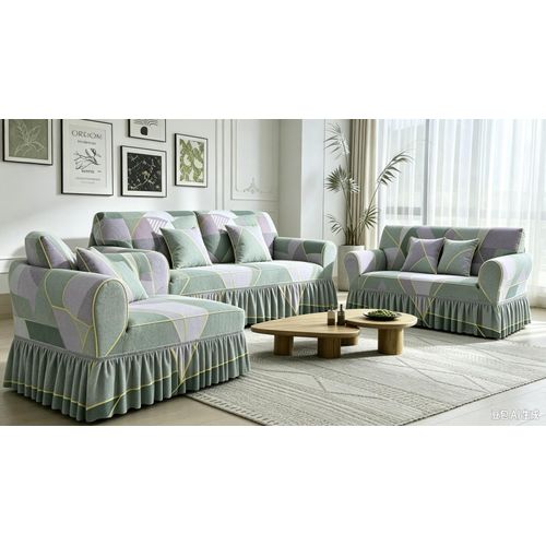 Housse de canapé extensible complète 3+2+2+4 coussins, anti-poussière avec volant, protection pour salon maison