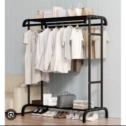 Porte-vêtement Métallique à Double Tringle Support Robuste Noir pour Chambre, Entrée ou Bureau, 75 KG