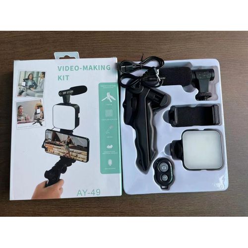 Kit de Vidéo Vlogging Professionnel AY-49 – Trépied, Lumière LED et Micro – Idéal TikTok, YouTube et Live Streaming