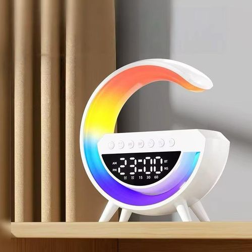 3401 Mini haut-parleur Bluetooth multifonctionnel avec charge sans fil, réveil et lumière d'ambiance
