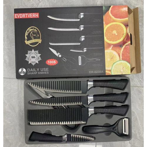 Kit de Couteaux Professionnels Noirs - Motif Ondulé - Manche Ergonomique