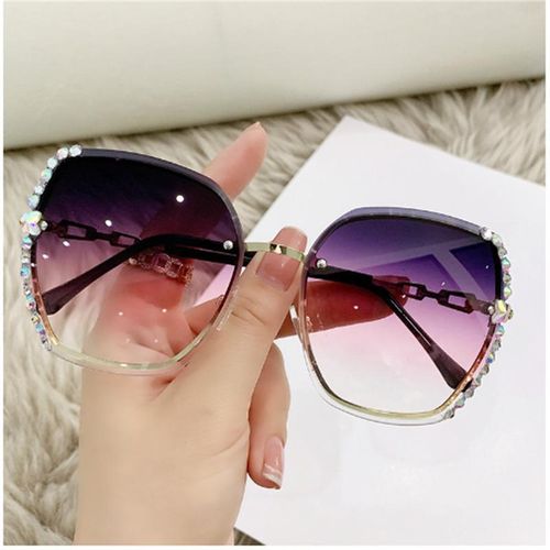 Lunettes de Soleil Dégradé avec Strass pour Femmes - Lunettes Décontractées - Violet