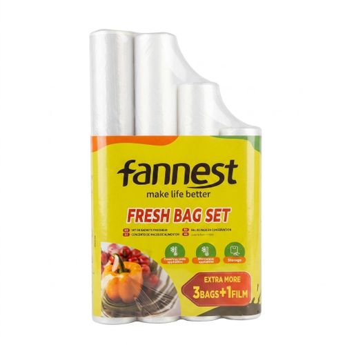 Fannest Kit De Conservation Alimentaire 4-En-1 – Set De 3 Rouleaux De Sachets Fraîcheur + 1 Rouleau De Film Étirable : Gardez Vos Aliments Frais Et Évitez Le Gaspillage