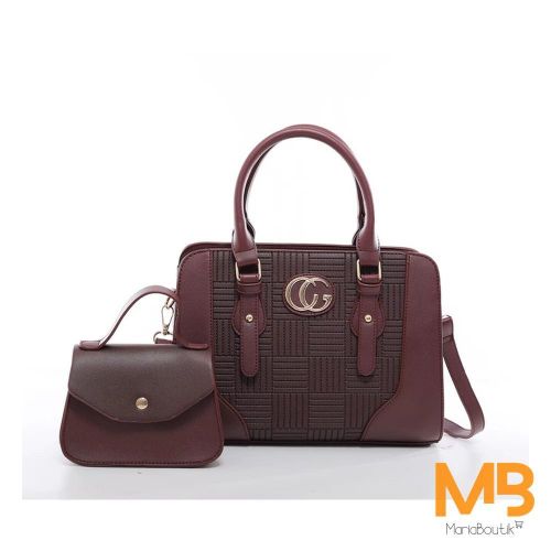 MBK Ensemble Sac à main 2 en 1 grande dame moyen format - rouge bordeaux