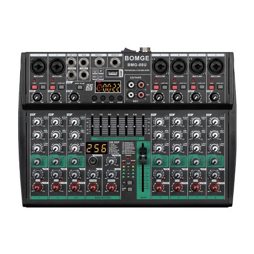 Mélangeur audio professionnel, console de table son, système de bureau - Interface 8 canaux numériques USB Bluetooth MP3 Entrée ordinateur 48 V Alimentation fantôme Stéréo DJ Studio FX Processeur DSP 256 bits