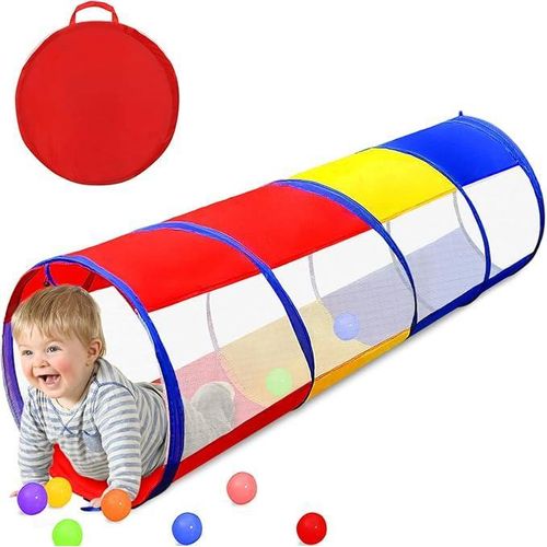 Tunnel de jeu pour enfants, adapté aux tout-petits de 1 à 3 ans, avec une conception en filet des deux côtés et des jouets à ramper intégrés, adapté à une utilisation intérieure et extérieure (46 cm de large * 180 cm de haut).