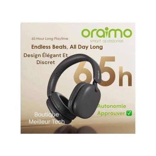 PREMIUM Oraimo Casque Boompop Lite ENC Noir - 65H D'écoute - Casque Supra-auriculaire - 360 Audio Spatial