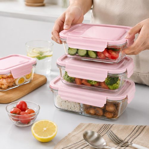 Lot de 3 Boîtes de Conservation Alimentaire en Verre