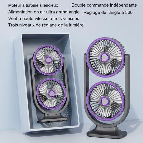 Ventilateur de bureau à double tête, chargement USB, puissance éolienne élevée