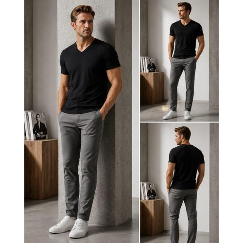 T-Shirt Col V Manches Courtes - Noir