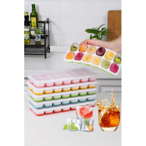 Lot de 3 Bacs à Glaçons Colorés avec Couvercles – Ensemble Empilable