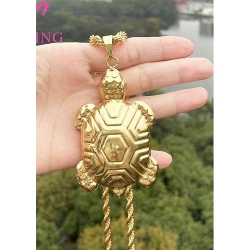 Chaîne Bling Bling Fashion Hommes Médaillée Tortue Lente Mais Surement