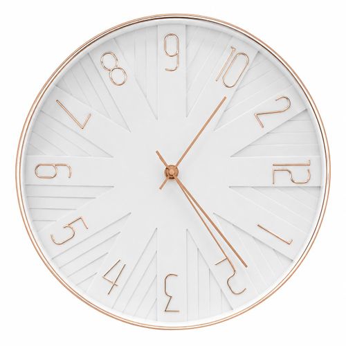 Horloge murale ronde au design moderne – Blanc et cuivre rosé