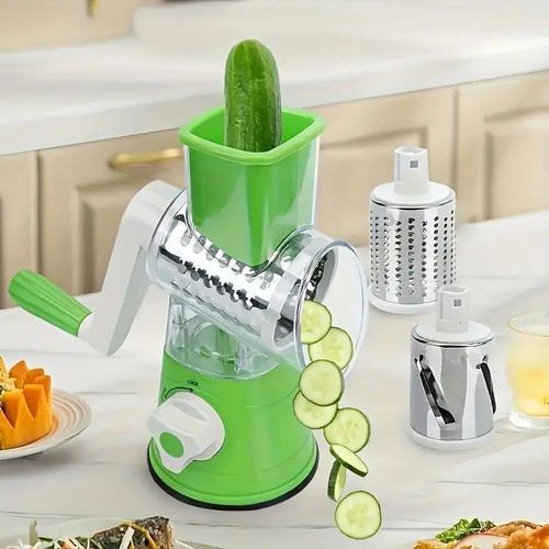 Ensemble de 4 hachoirs manuels multifonctionnels pour la cuisine, comprenant une râpe à fromage 3 en 1, un coupe-légumes et un coupe-fruits. Doté d'un système de rotation et d'une ventouse puissante pour une stabilité et une adhérence optimales.