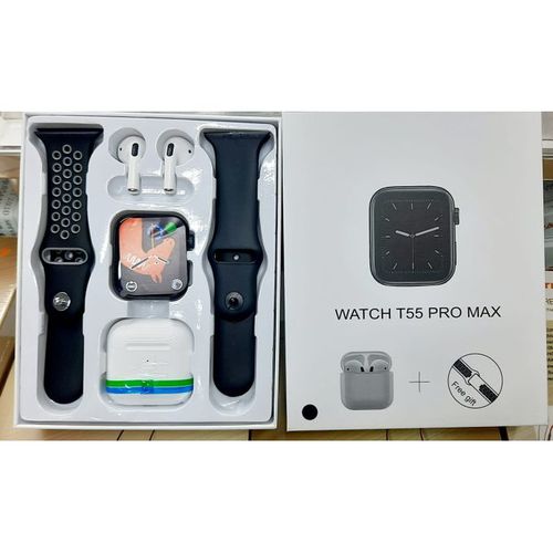 T55 Pro Max Smart Watch, Montre + Écouteurs BT + Doubles Bracelets Interchangeables
