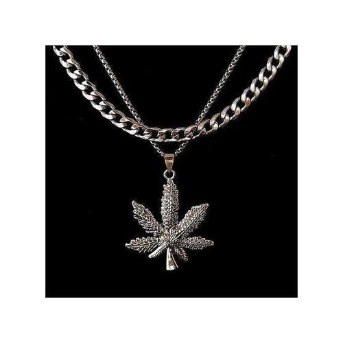 Collier Chaîne Cubaine + Feuille Pendentifs Mode Hommes