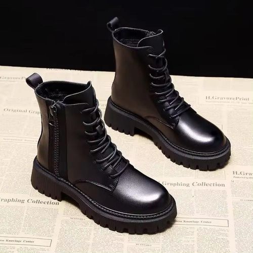 Nouvelles bottines noires mi-mollet antidérapantes et élégantes à lacets pour femmes, chaussures décontractées