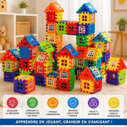 Jeu de Construction Éducatif pour Enfants – Blocs Colorés Maison & Château