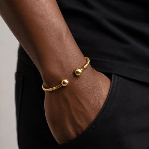 Bracelet Homme Jonc Ouvert Doré en Acier Inoxydable 316L – Design Torsadé Luxe – Élégant et Résistant