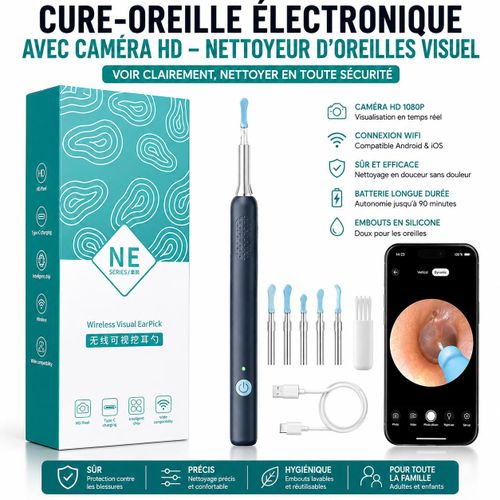 cure-oreille électronique avec caméra hd 1080p – nettoyeur d’oreilles visuel
