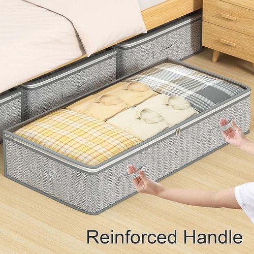 1 Boîte de Rangement Sous Lit – Sac de Rangement Pliable avec Couvercle Transparent et Poignée Durable, Organisateur de Garde-Robe de Grande Capacité