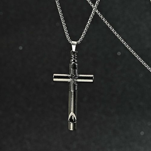 Collier sifflet en forme de croix pour homme Argenté