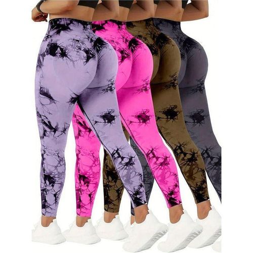 Leggings de sport taille haute tie-dye, 4 pièces, NB