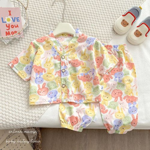 2pcs Ensemble pyjama en coton pour enfant, Kit t-shirt à manches courtes + short
