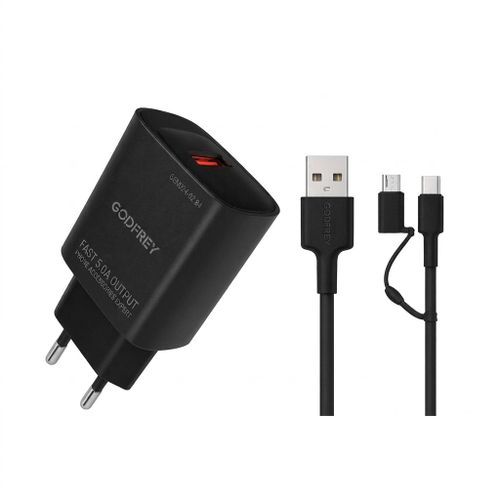 Chargeur Secteur Rapide GEUN24-02 - 5.0A - Charge Sécurisée - Câble Multi-Connecteurs Inclus