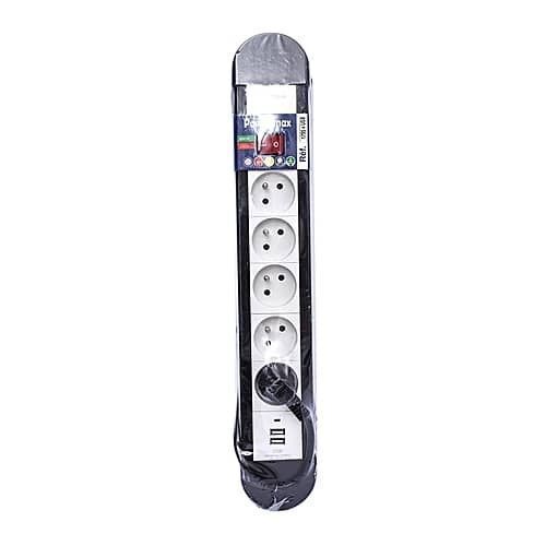 Rallonge Electrique - 2 M Long-5 Prises+2 Port USB Prises Rondes - Avec Interrupteur - Noir