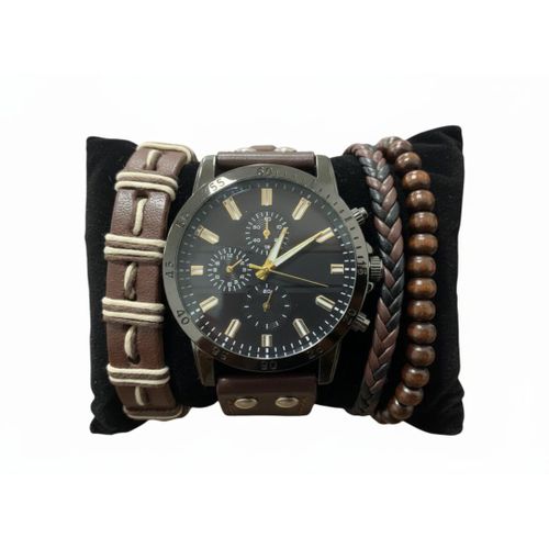 Coffret Cadeau Homme - Montre Quartz & 3 Bracelets - Marron