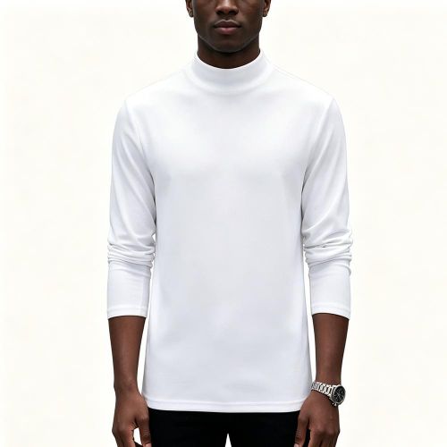 Haut Casual Polyester à Manches Longues et Col Roulé Homme - Blanc