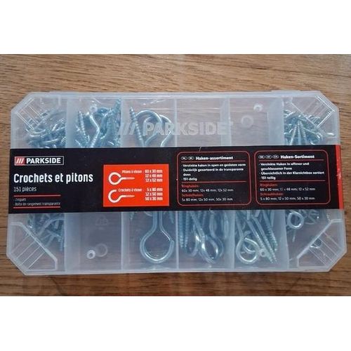 Importation de France. assortiment crochets et piton PARKSIDE. 151 pièces. La solution parfaite pour l'aménagement intérieur et la décoration murale.