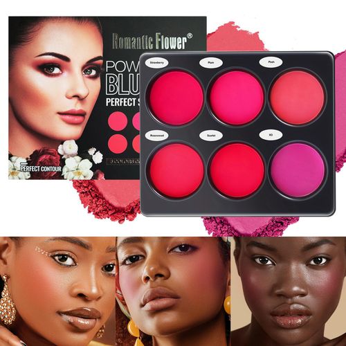 Palette de blush visage 6 couleurs, poudre minérale mate, blush lumineux scintillant pour les joues et fard à paupières, maquillage vegan.