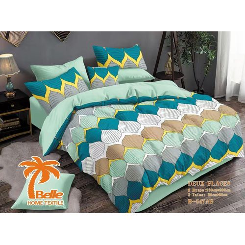 Ensemble de literie 4 pièces Home Textile, taille double 230x200cm, motif géométrique turquois