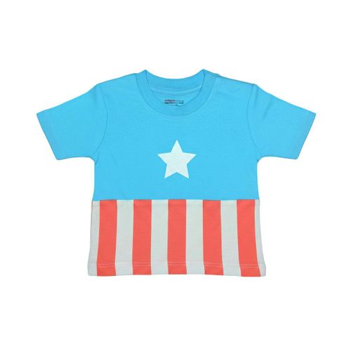 T-shirt "Petit Héros" à Imprimé Étoile et Rayures – Design Iconique Bleu & Rouge - 0-3 Mois