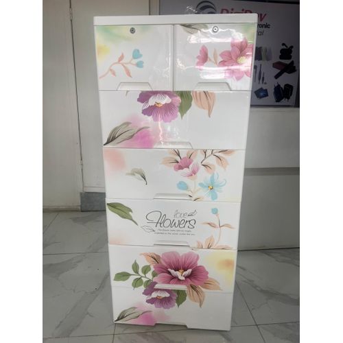 Commode de Rangement Multi-usages Love Flowers - 5 Niveaux avec Tiroirs à Clé - Design Floral Élégant