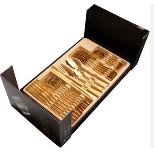 Set de Couverts Dorés en Acier Inoxydable avec Boîte de Rangement