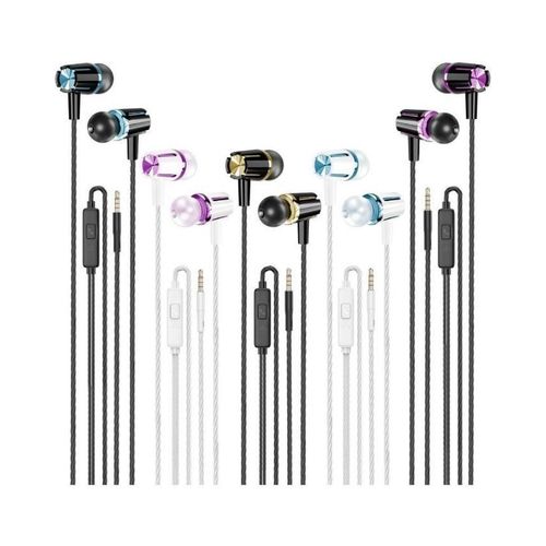 Lot de 5 Écouteurs Filaires Intra-auriculaires avec Micro, Jack 3.5mm, Contrôle du Volume et Appels, Câble Tressé Antinuage - Multicolore