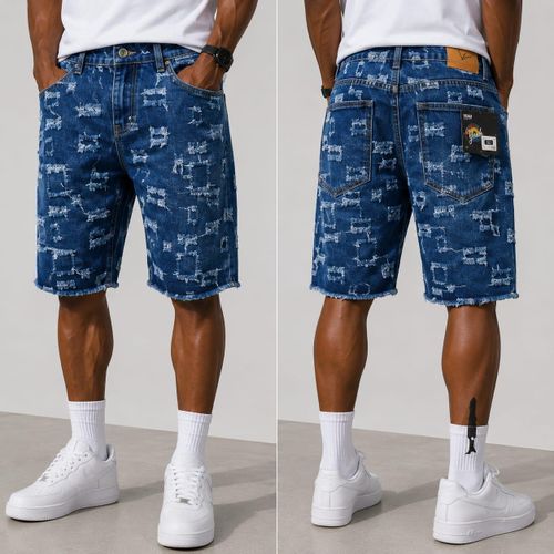 Short en Jean Denim Déchiré Style - Bleu