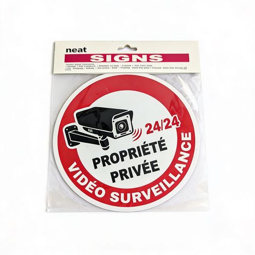 Autocollant Panneau Vidéosurveillance Rond - Propriété Privée 24/24 - Signalisation Alerte Rouge Dissuasive