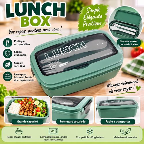 Lunch Box Hermétique avec Couverts – Boîte à Repas Compartimentée, Anti-Fuite, Compatible Micro-ondes