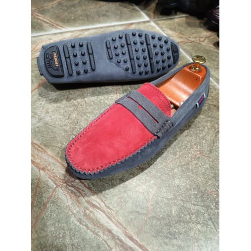 baladeuse homme en cuir gris/rouge