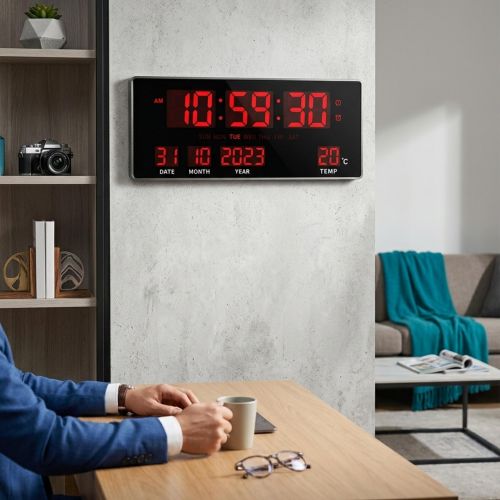 Grande Horloge Murale Digitale LED JH3615 - Calendrier Électronique Complet (Date, Mois, Année) - Affichage Température, Alarme Et Format 12/24H