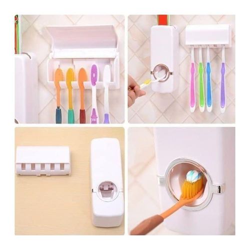 Chic Porte-brosse à dents avec distributeur automatique de dentifrice, fixation facile sans vis