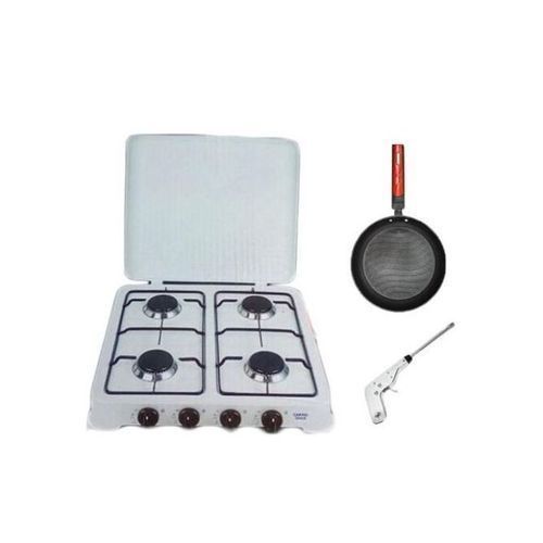 Cuisinière De Table 4 Feux Blanc + Allume Gaz Et Poêle Offert